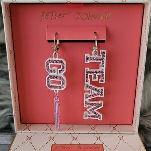 Betsey Johnson Pink 'Go Team' Dangle Earrings